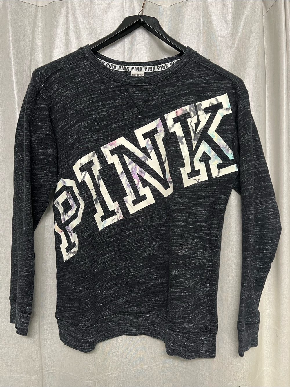 Victoria's Secret PINK Black Heather Crewneck Sweatshirt with Marble Logo